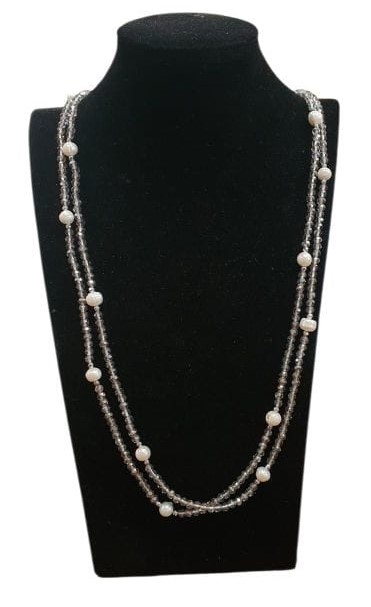 Collana cristallo grigio e perle di fiume - ECO 16