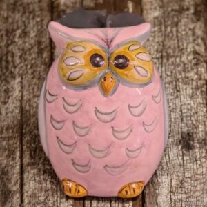 Gufo portafortuna in ceramica - sguardo strabico